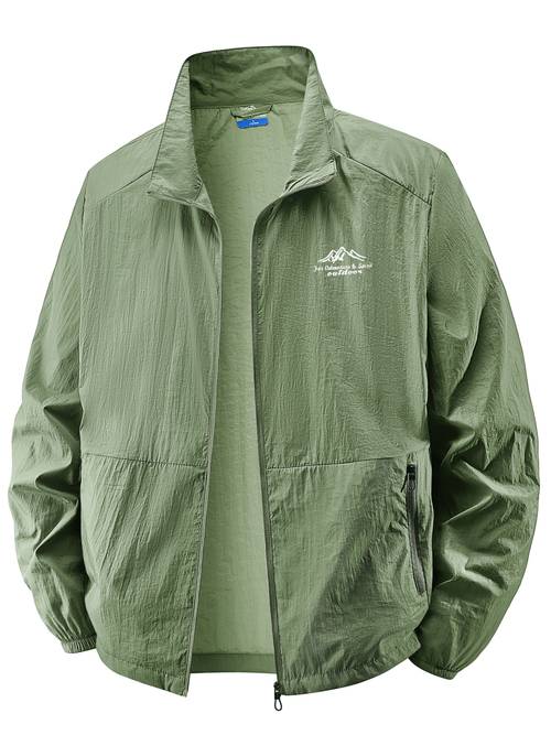 mens lightweight windproof sunshade jacket breathable woven fabric loose fit with adjustable drawstring waist and zipper pockets machine washable for outdoor activities athletic durable outerwear