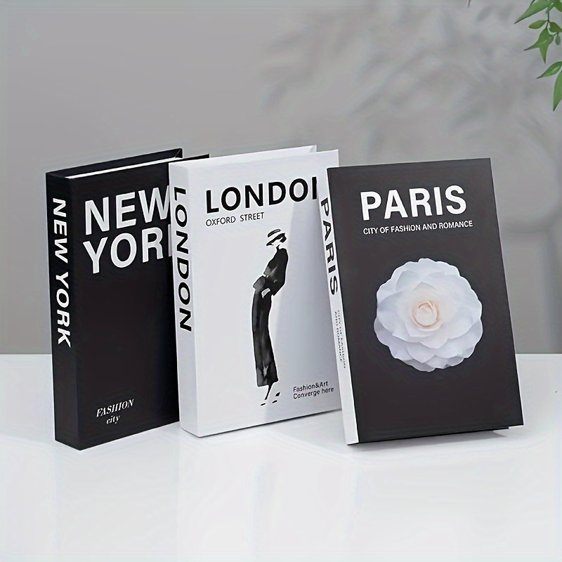 

3-piece Elegant Decorative Book Set - London, Paris, New York Themes - Space-saving Foldable Design For Chic Home & Office Decor, Perfect For Shelf Display And Photography Props