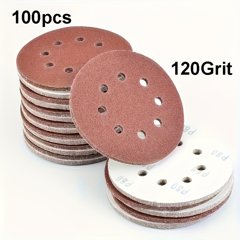 TEMU 100 5-inch 125mm Circular Sandpaper, 8-hole Sandpaper, 80-1000 Hook Ring Sandpaper, Used For Polishing
