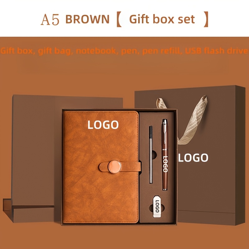 Custom A5 Faux Leather Password Notebook Gift Set