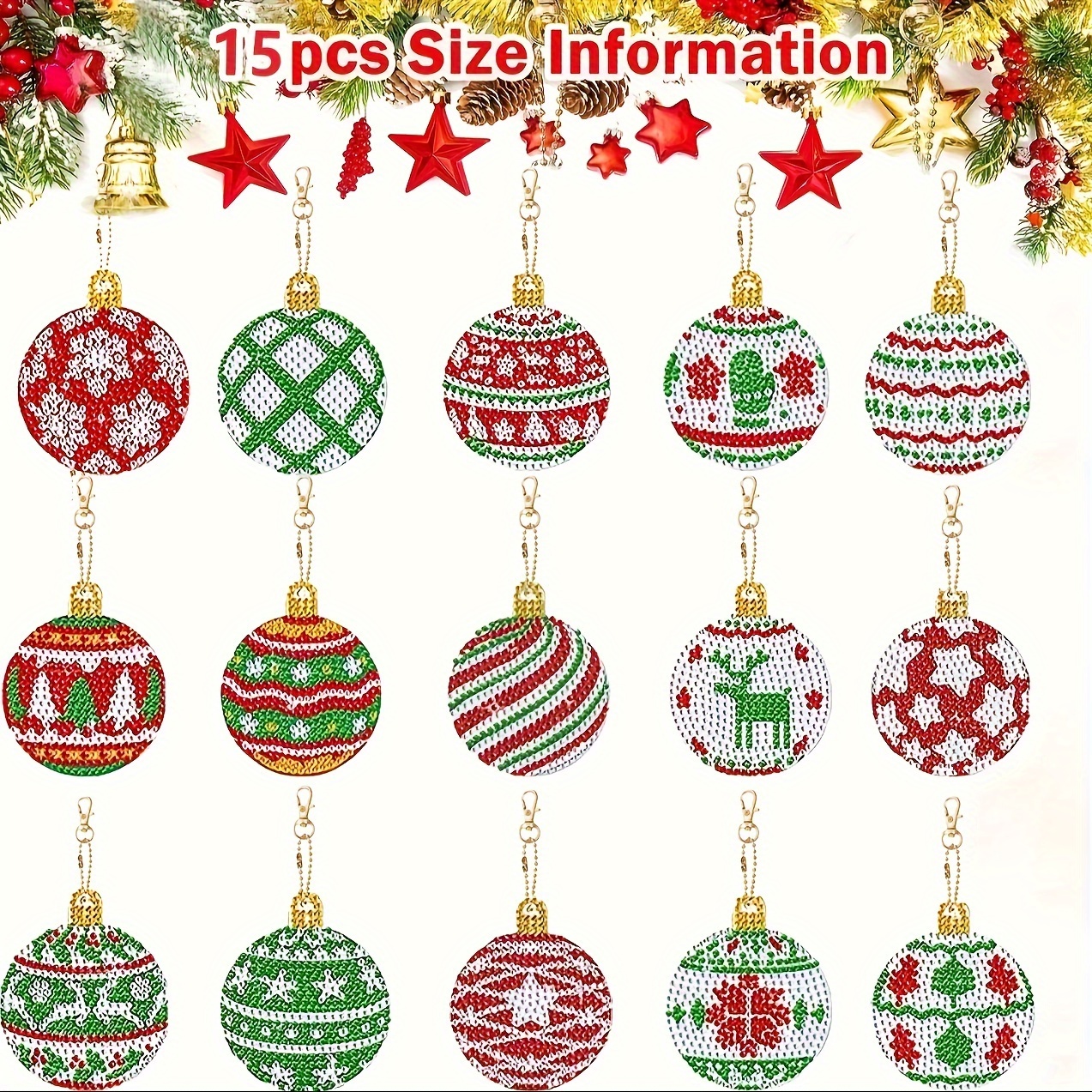 

15pcs Diy Painting Kit - Christmas Ornaments & Keychain , Set For Decorations