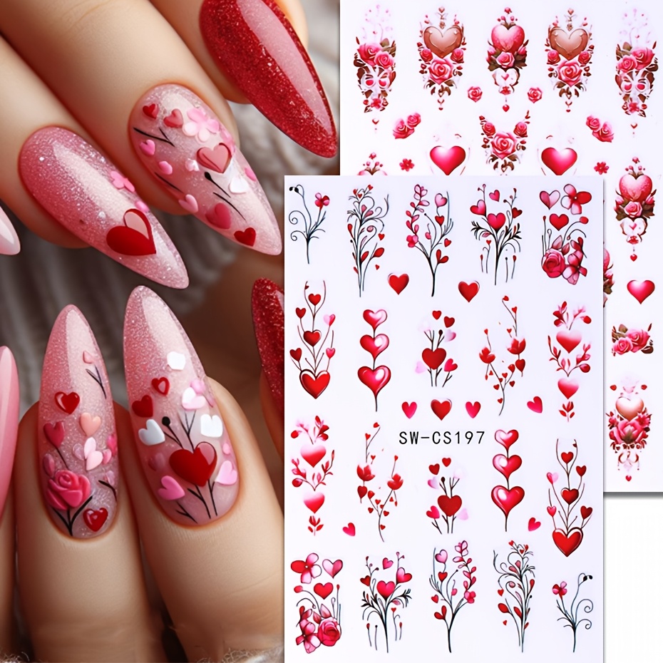 

2pcs Flower Nail Art Stickers, Blossom Design Decals, Valentine's Day Self-adhesive Manicure Supplies, Plastic, Glitter, , , Heart Pattern, Rectangle Shape, Single Use - Unscented