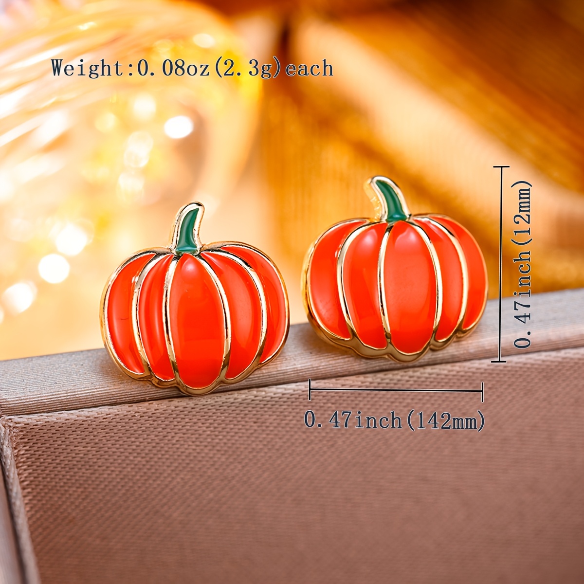 Pumpkin Stud Earrings with Synthetic Zircon, Light Luxury