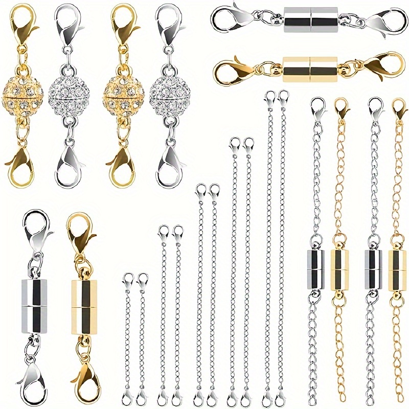 

22 Pcs Stainless Steel Magnetic Jewelry Clasps And Necklace Extenders Set, Gold And Silver Finish With Multiple Sizes And Styles Enhanced Durability And Easy Installation