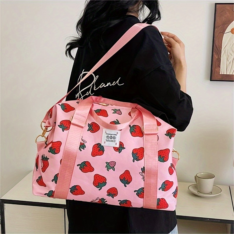 

Cute Strawberry Print Nylon Travel Duffle Bag - Casual Gym And Weekend Bag For Daily Use