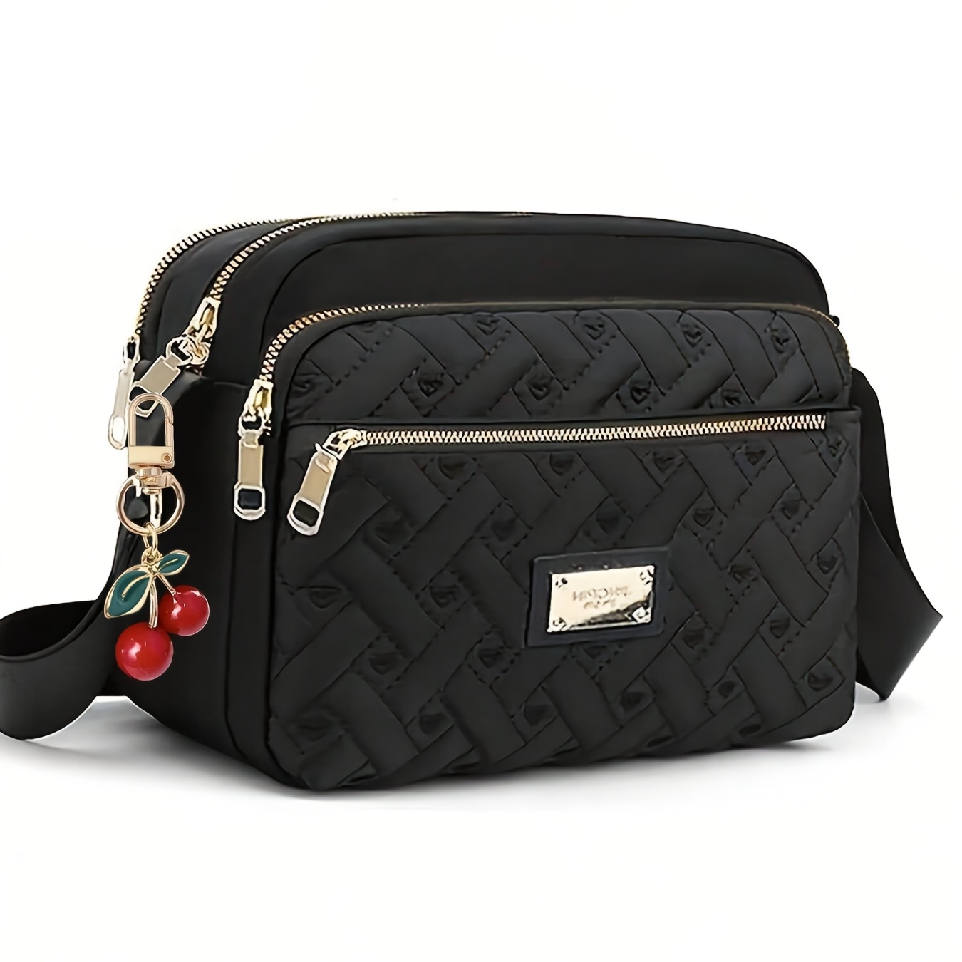 TEMU Cute Cherry Zipper Heart Embroidery Women's Shoulder Bag, Crossbody High-quality 5--compartment Handbag For