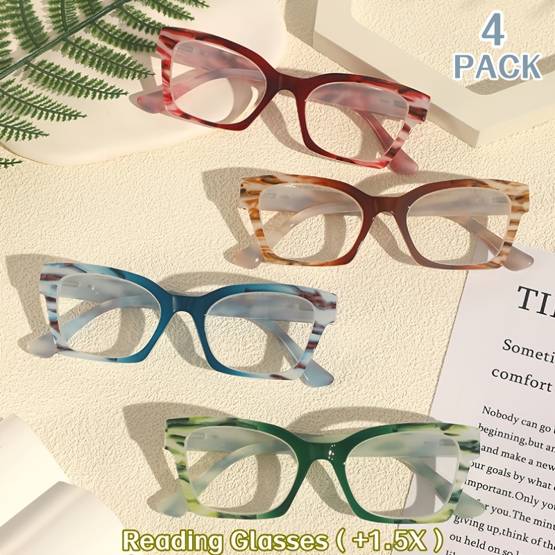 4-Pack Lightweight Square Frame Vintage Reading Glasses