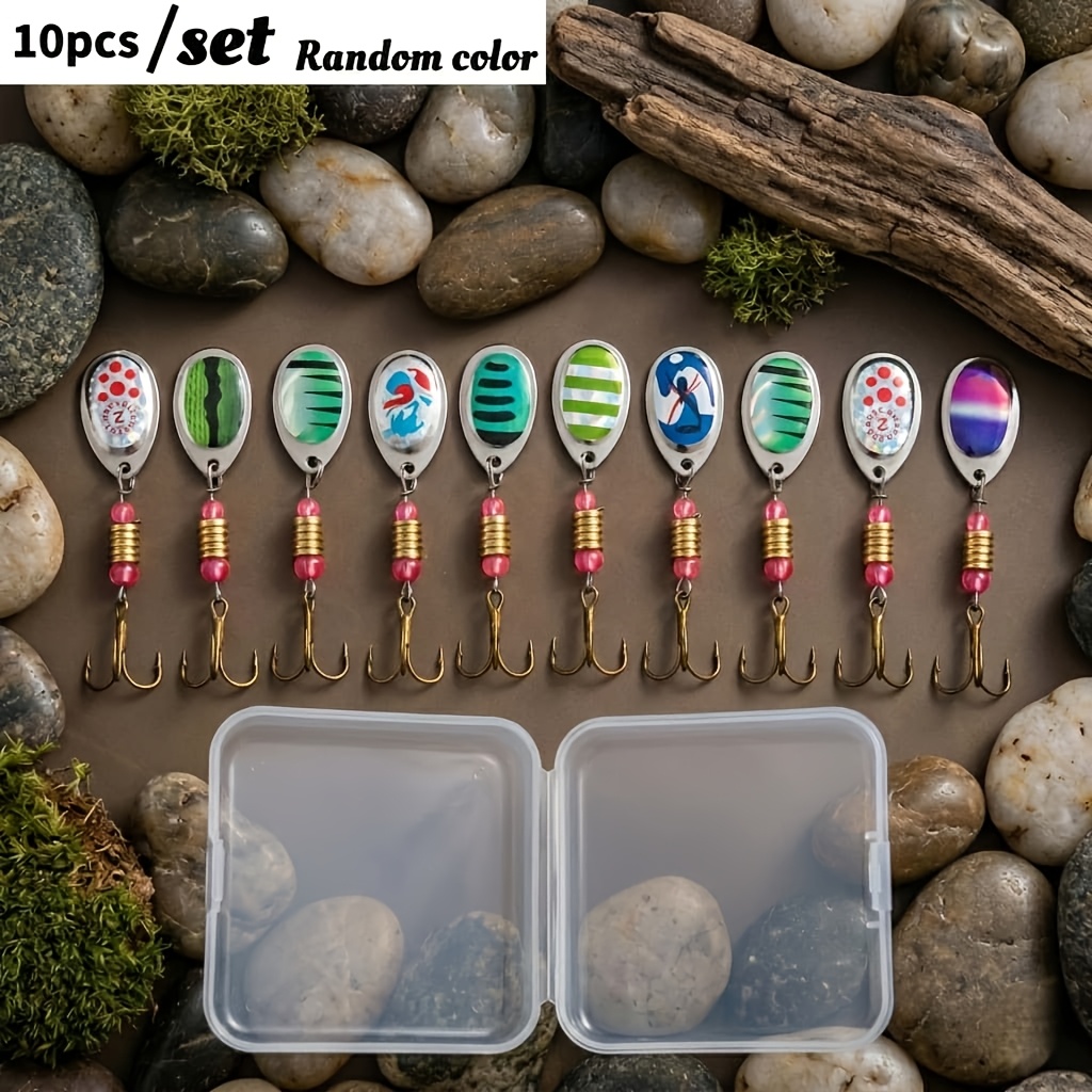 Of 10 Rotating Sequin Bait Sets, With Treble Hook Spinning Fishing Lures, Hand- Cranked Composite Glitter Tackle Accessories, Lifelike Artificial Baits For Trout Lure Salmon Pike