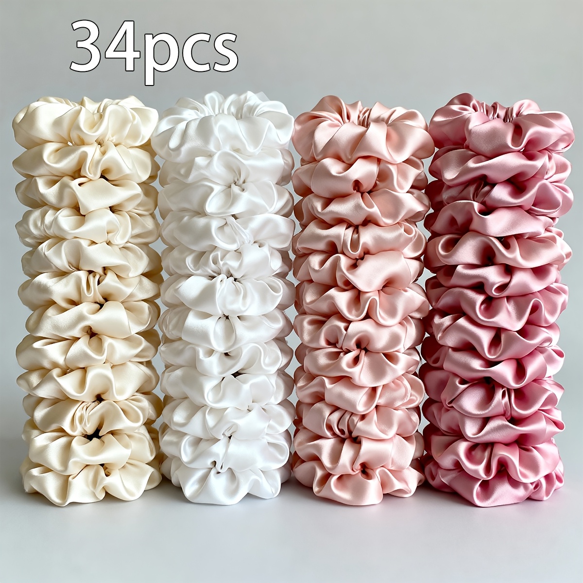 34pcs Satin Scrunchie Set, Hair Scrunchies Bulk For Women, 4 Color Mixed Pack (white Beige Pink Light Pink), Spring Accessories