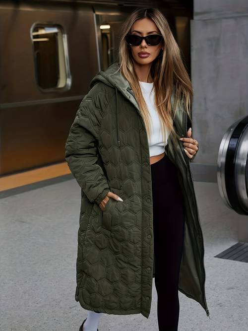 popular autumn casual streetwear womens long hooded padded coat