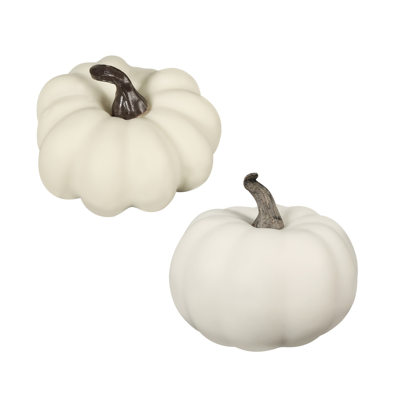TEMU Set Of 2 Matte Artificial Pumpkins With Dark Brown Vintage-style Stems (foam); Minimalist "-style" Decor Props For Thanksgiving Tables And