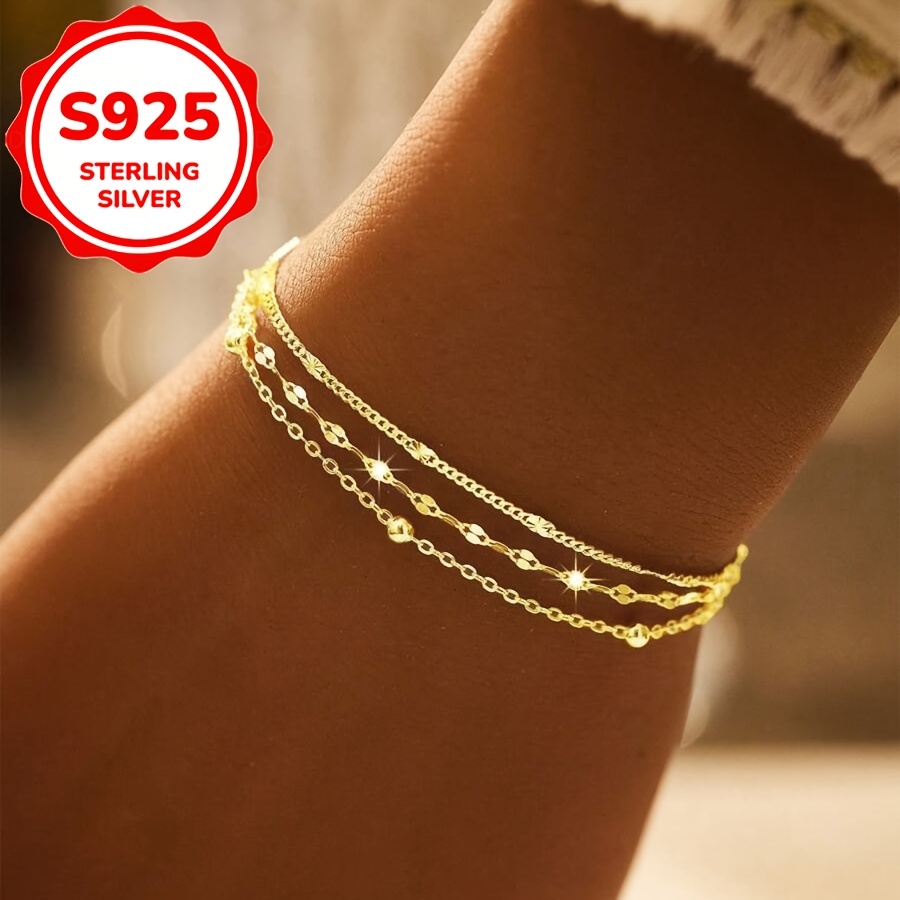 Women's S925 Sterling Silver Lip Chain Stackable Bracelet