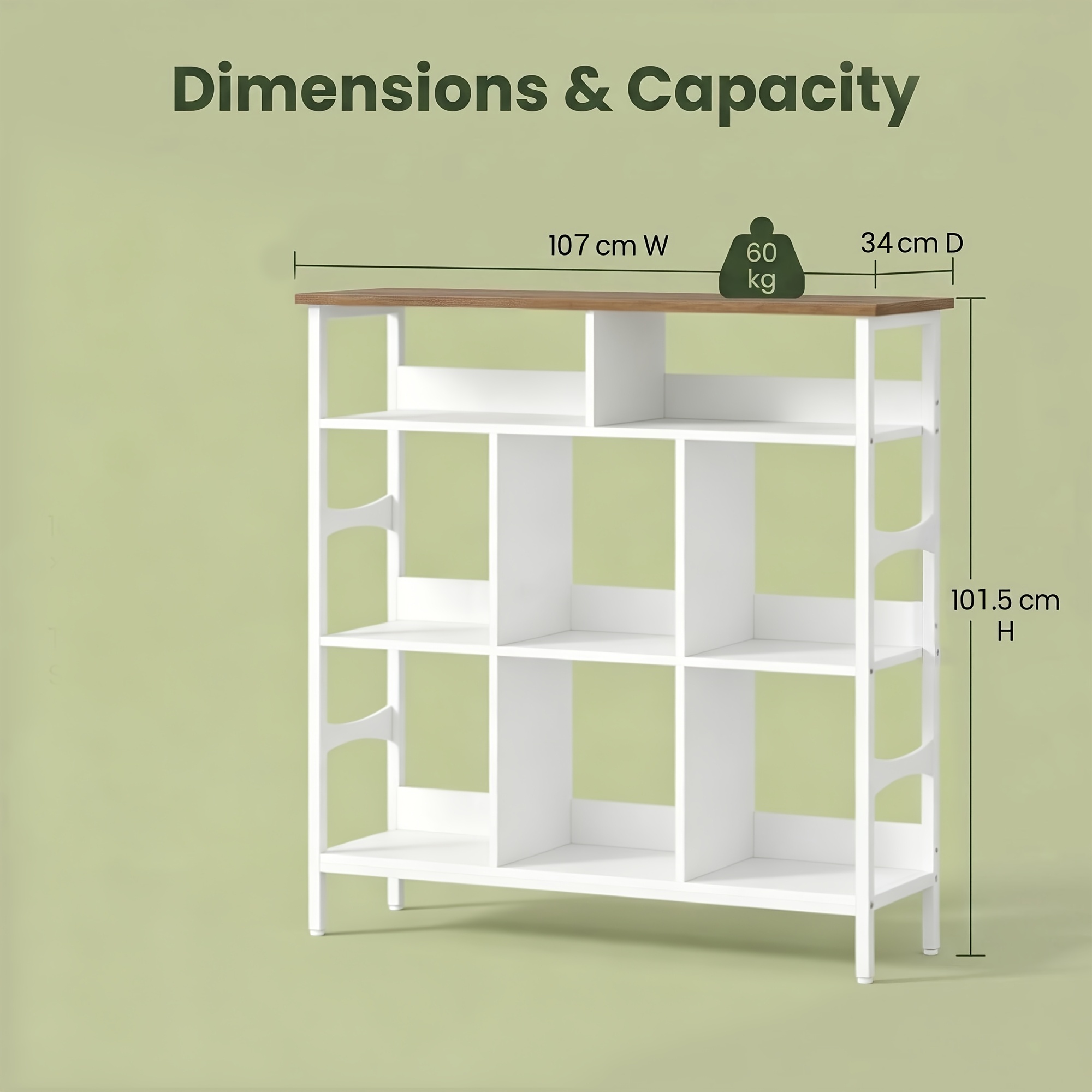 Image of 107 X 34 X 101.5 Cm. A Stylish Open Bookshelf With 8 Compartments For Organized Storage. In A Versatile Brown And White End, Your Living Room And Home Office Into A Tidy Little Haven