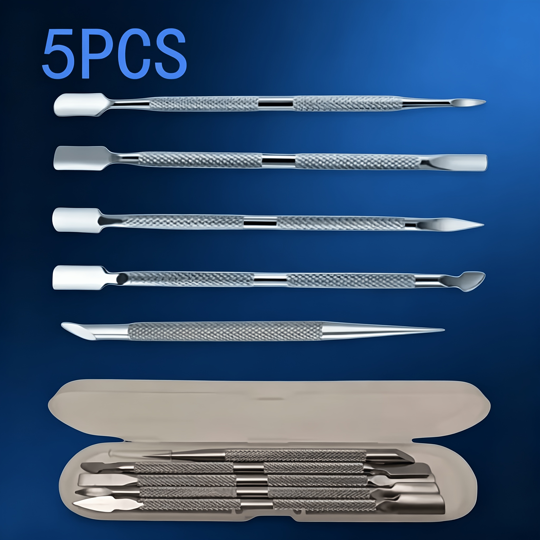 Image of 5pcs Rainbow And Silvery Cuticle Putters, Gel Nail Remover, Professional Cuticle Remover, Pedicure And Nail Enhancement Tool, Dead Skin Putter Remover, Including Storage Box
