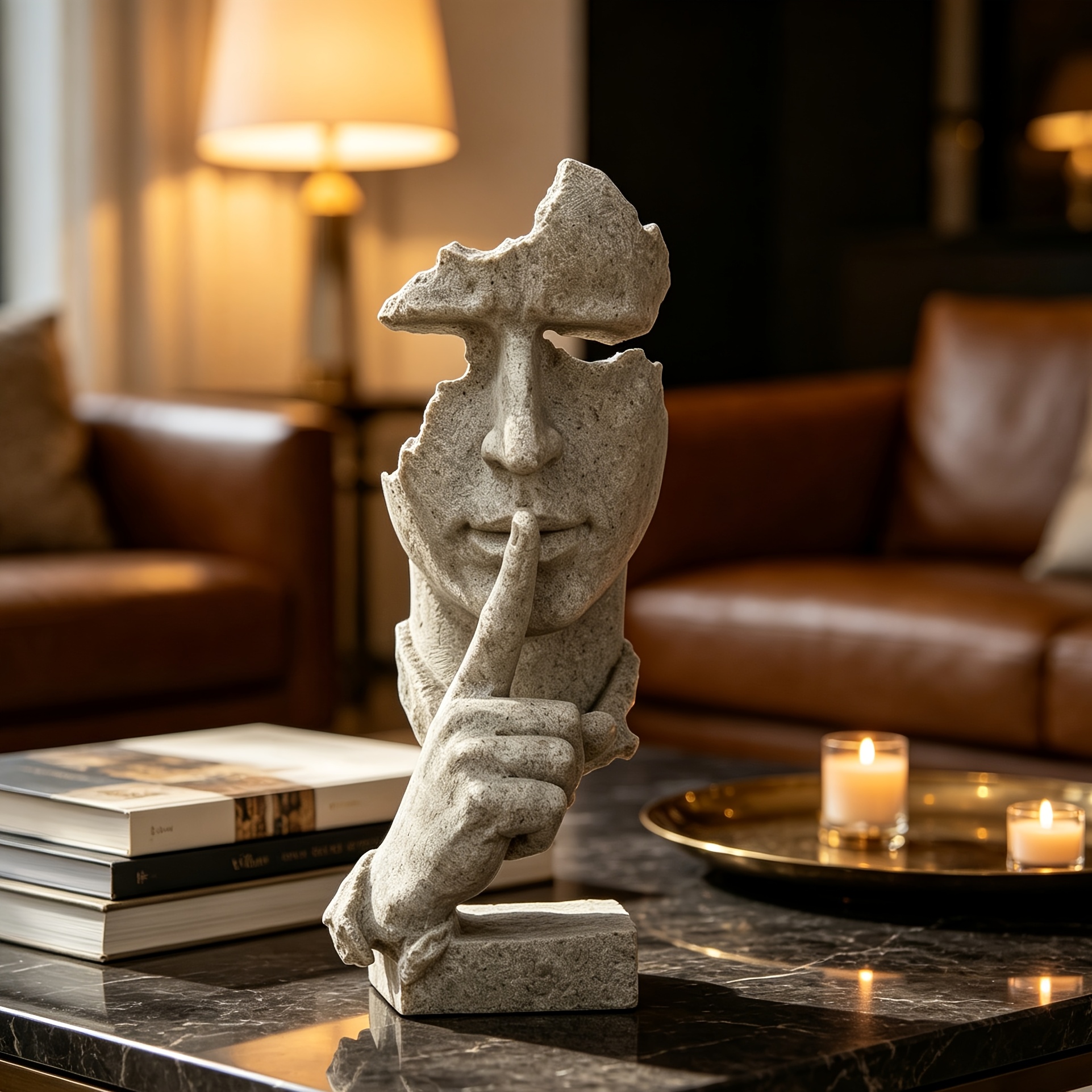 Modern Abstract Resin Art Statue with Contemplative Figure