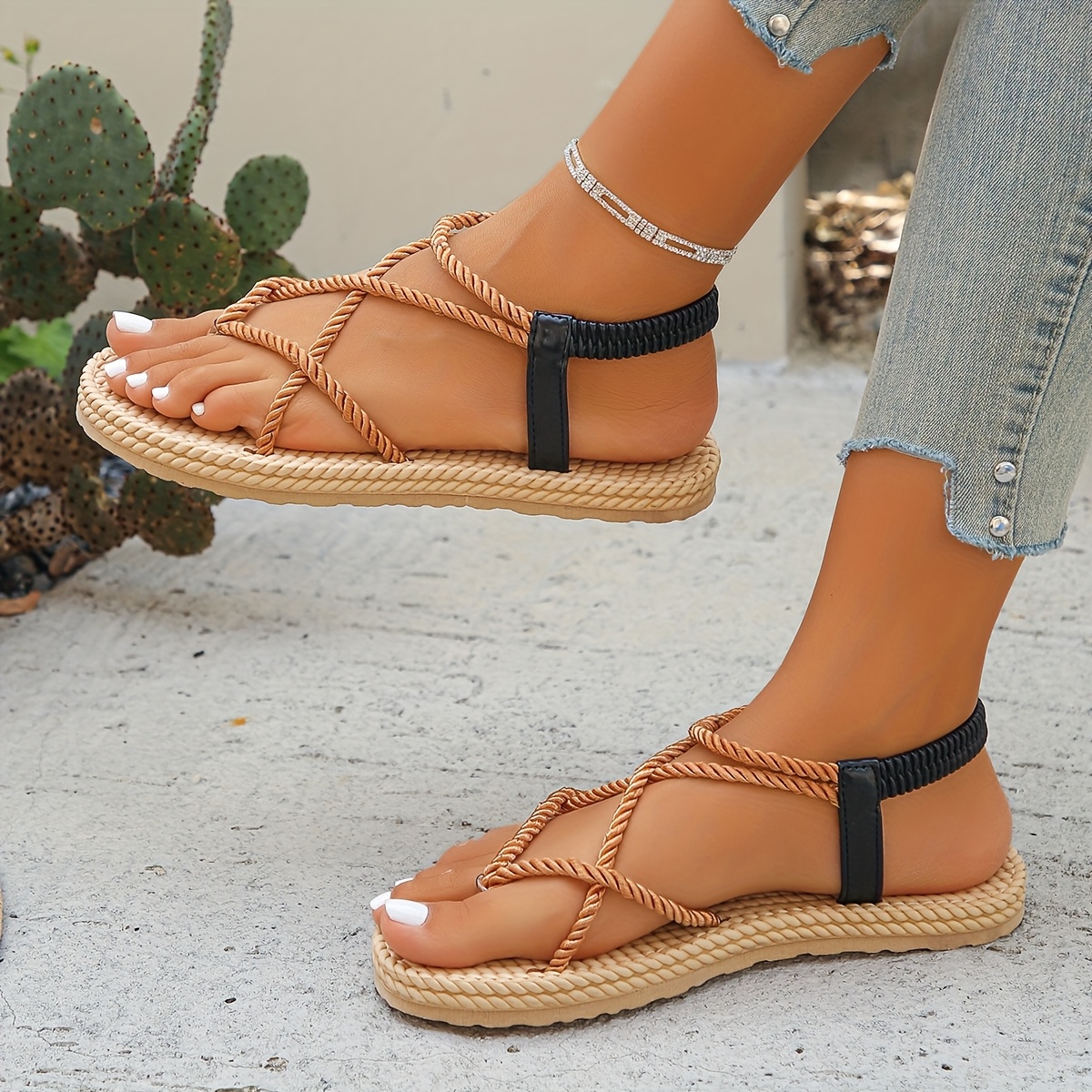 womens stylish braided flat sandals open toe with adjustable black straps lightweight summer   for casual or vacation wear stylish outdoor wear summer shoes   strappy sandals Product details 3