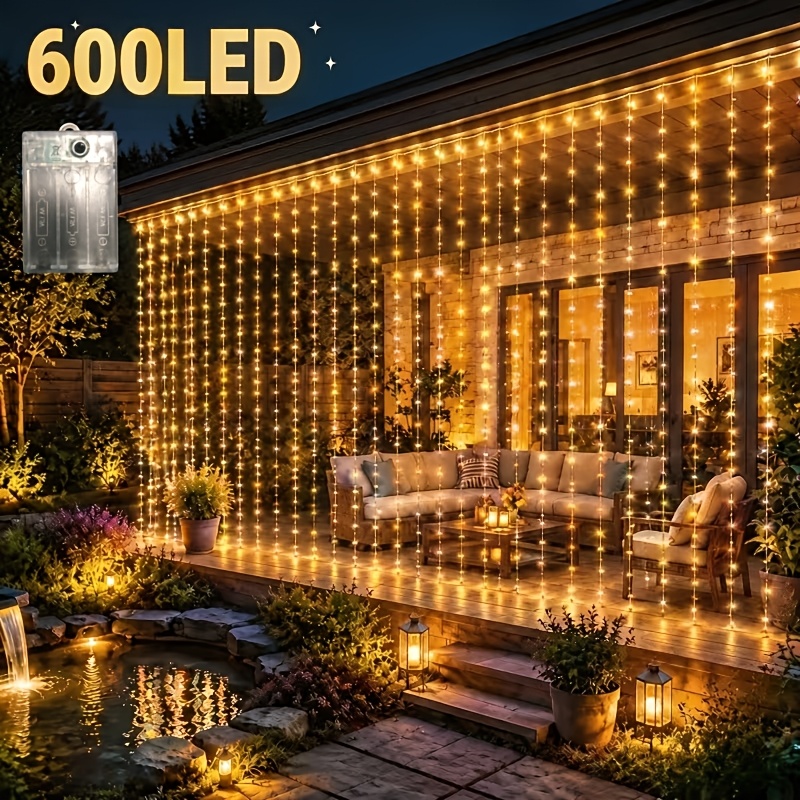 TEMU luminosa a LED a 600 luci a forma di fata, a batteria, 8 modalit� di illuminazione, luci a forma di fata da 19.69ft � 9.84ft con luce e fredda,