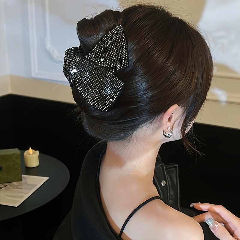 E-shop Diamant-Strapazierklammern für Damen mit glitzerndem Dreieck und Schleife, elegante Retro-Haarspange für den hinteren Kopfteil, süßes