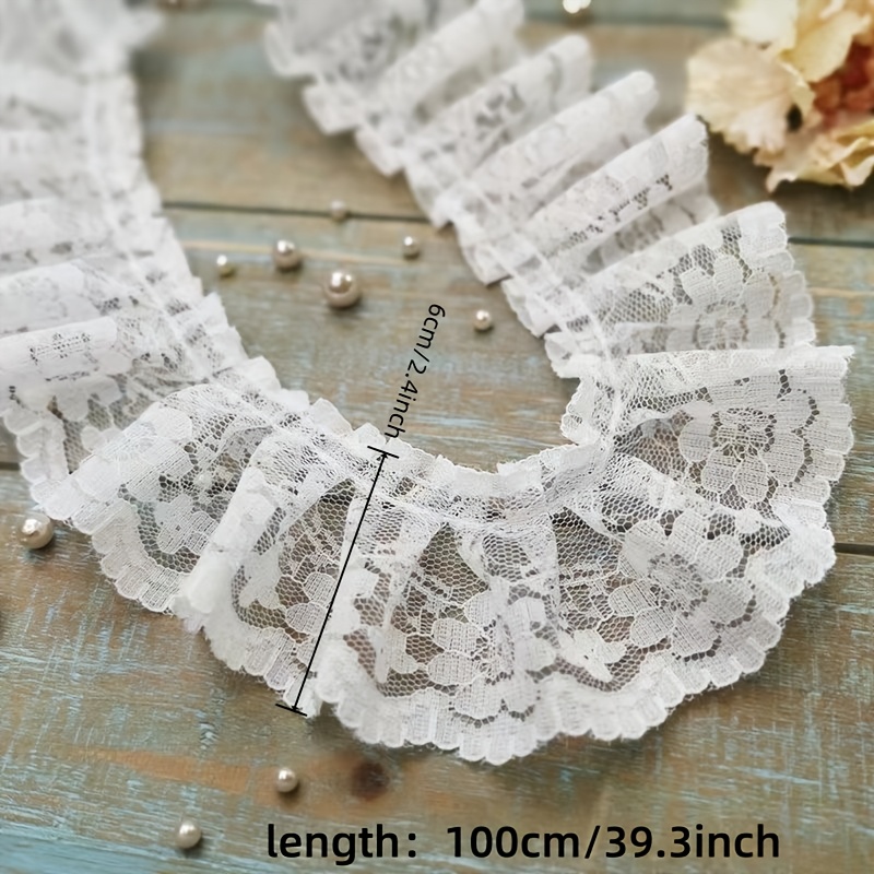 TEMU Cinta de encaje de flores bordado HOT de 100 cm de ancho, y , para aplique de costura DIY, cuello, vestido, boda, decoración de