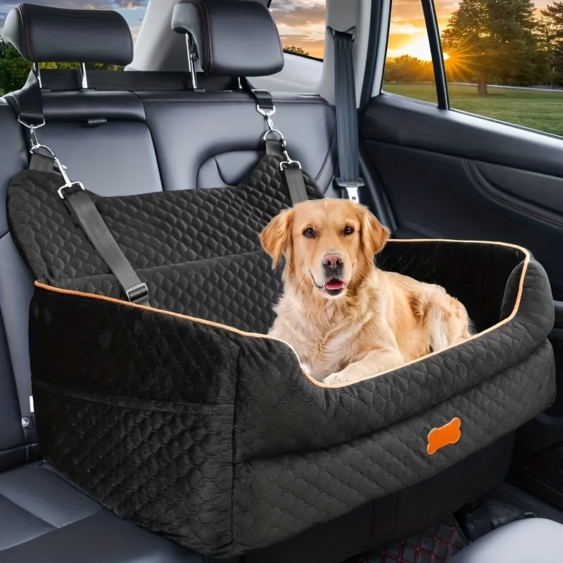 TEMU Dog Car Seat Booster Cushion With Memory Foam - Installation, Thick Padding & Storage Bag - Heavy-duty Travel Bed For Large/medium Dogs Up To