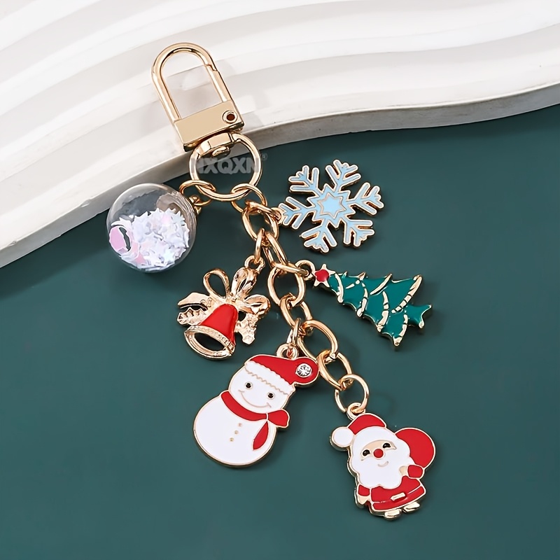 TEMU 1 Cartoon Cute Snowman Santa Claus Snowflake Christmas Tree Elk Bell Drip Oil Alloy Keychain Exquisite Sweet Elegant Christmas Theme Series