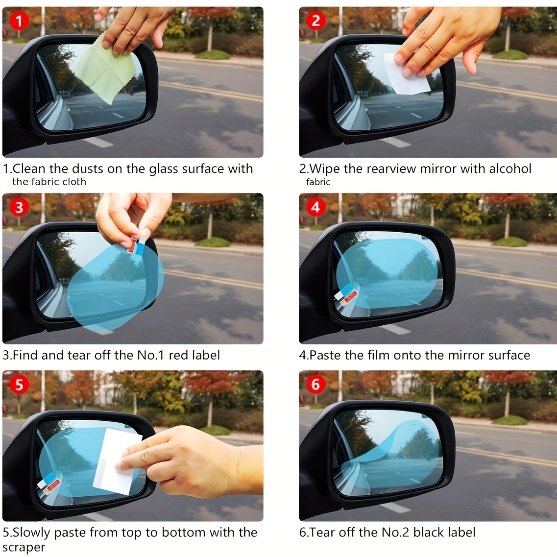 2-Pack PVC Anti-Fog Mirror Protective Film Stickers, Waterproof Rainproof Clear Vision Shield for Vehicle Side Mirrors, Auto Exterior Accessory