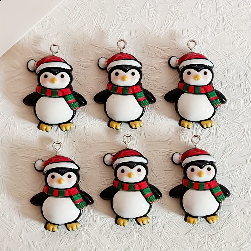 TEMU 6pcs Cute Christmas Penguin Resin Charms Funny Christmas Hats Animal Pendants Diy Christmas Jewelry Making Accessories