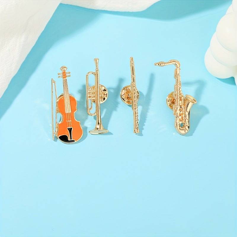 Image of A Set Of 4pcs Classic Instrument Brooches, Instrument Lovers Performance Group Clothing Backpack Decoration Accessories Badges