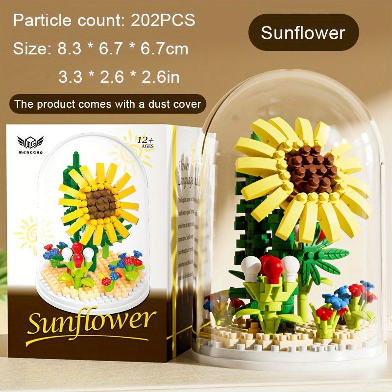 TEMU Flower Building Blocks, Carnations, Roses, Blue , Sunflowers, Minimalist Home Decor, Living Room Decoration, Building Block Toys, Christmas,