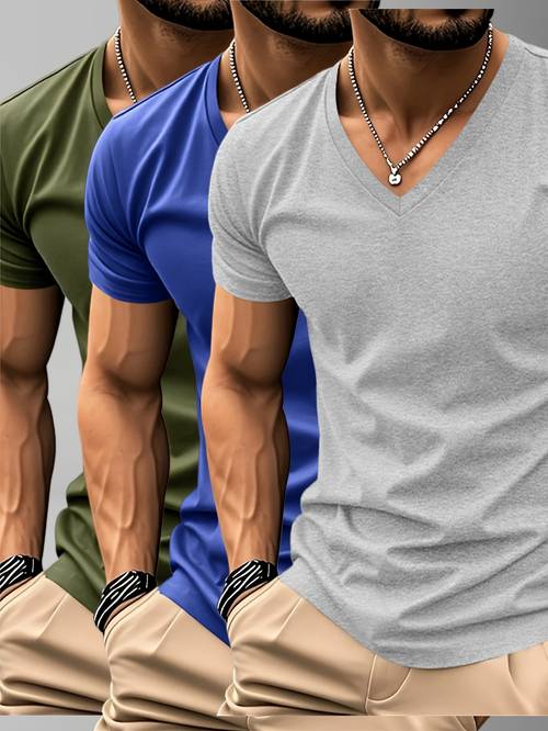 photo de l'article lot de 3 t-shirts pour homme, maillot de corps à col , t-shirts cintrés, évacuation de lhumidité, coupe , t-shirts à manches courtes, t-shirt décontracté, hauts pour sport, salle de sport, entraînement, tenues dété, mode 2026, couleur , s-xxxl