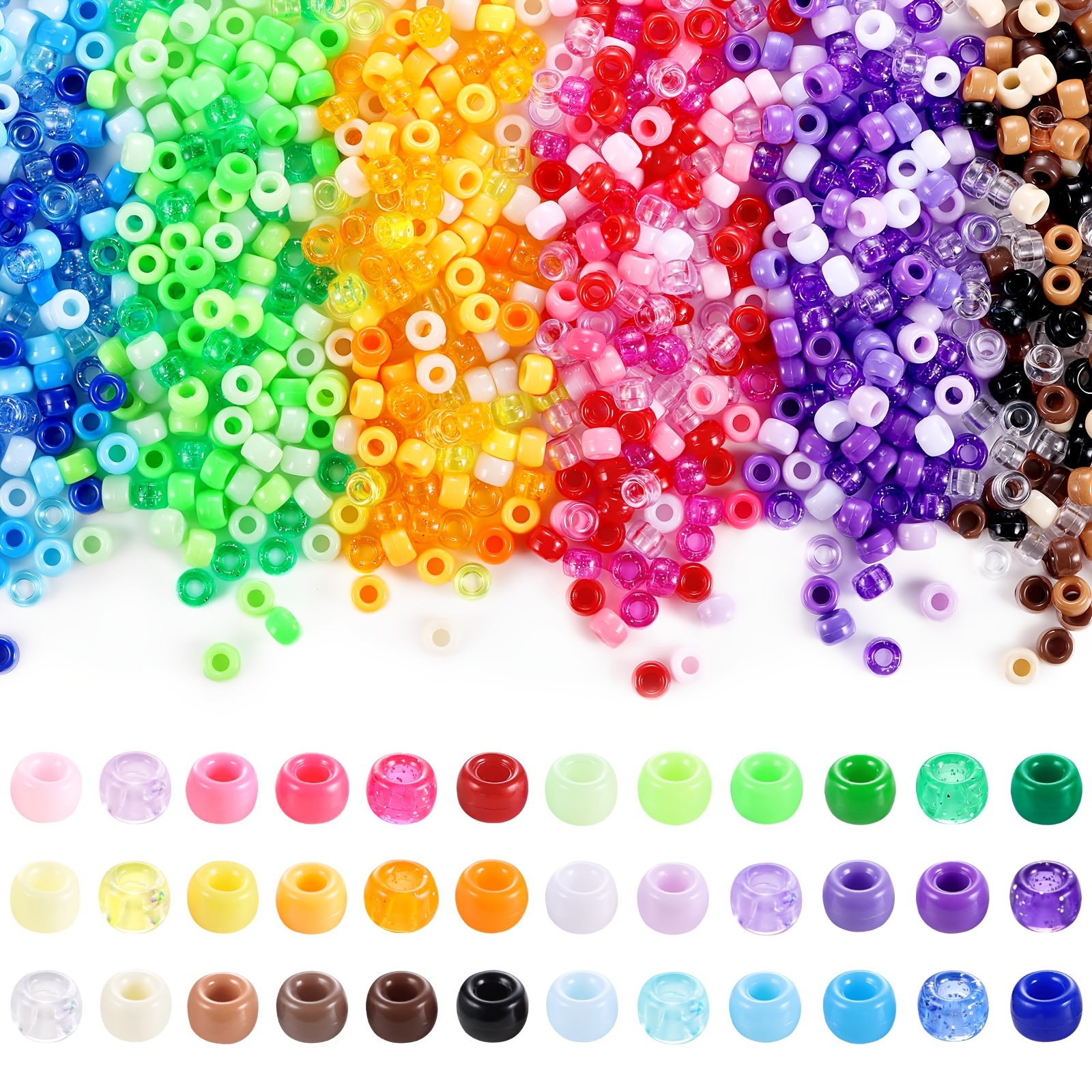 

1800pcs+ Kandi Beads For Bracelets, 36 Colors Plastic Rainbow Hair Beads For Braids, Making Craft Supplies