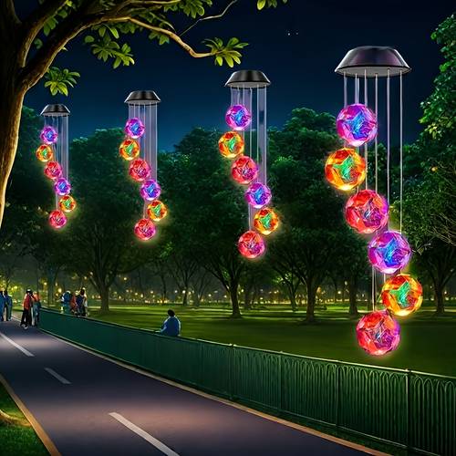1pc solar colorful ball wind chime rose balcony home use atmosphere yard decoration decorative light