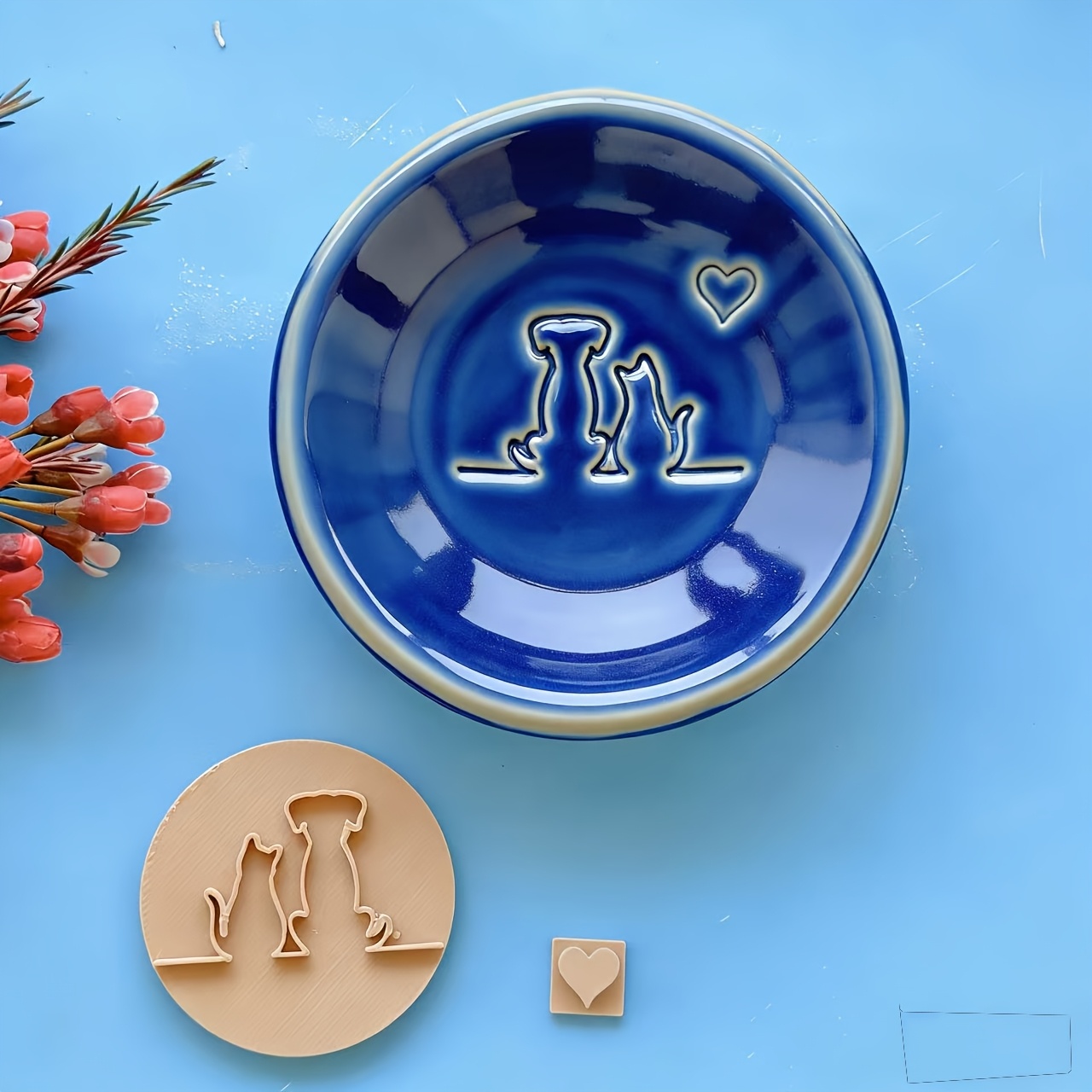 TEMU 2pcs And Mini Heart-shaped Pottery Clay Stamp Mold Set, , Romantic , Clear Line Texture, Can Easily Create Artistic Ceramic Plates, Or Ceramic