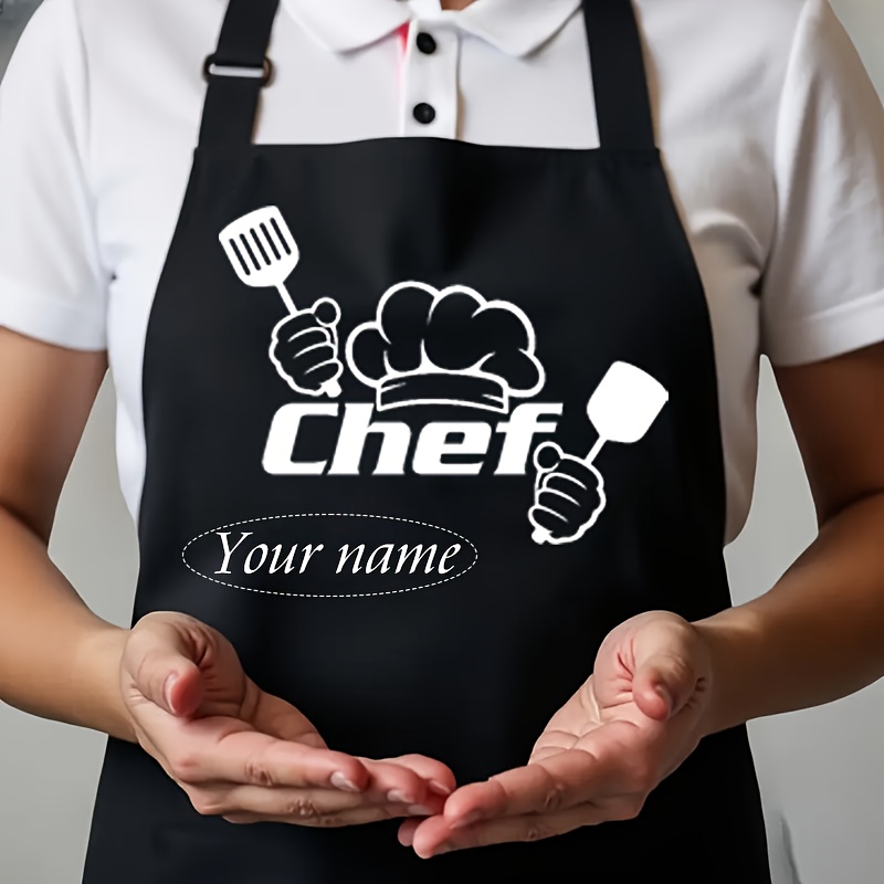 Image of 1pc Personalized Family Apron With Name Or Slogan - Large , Suitable For Cooking, Bbq, Parties, Outdoor Activities, And Kitchen Decor, Bbq Gift