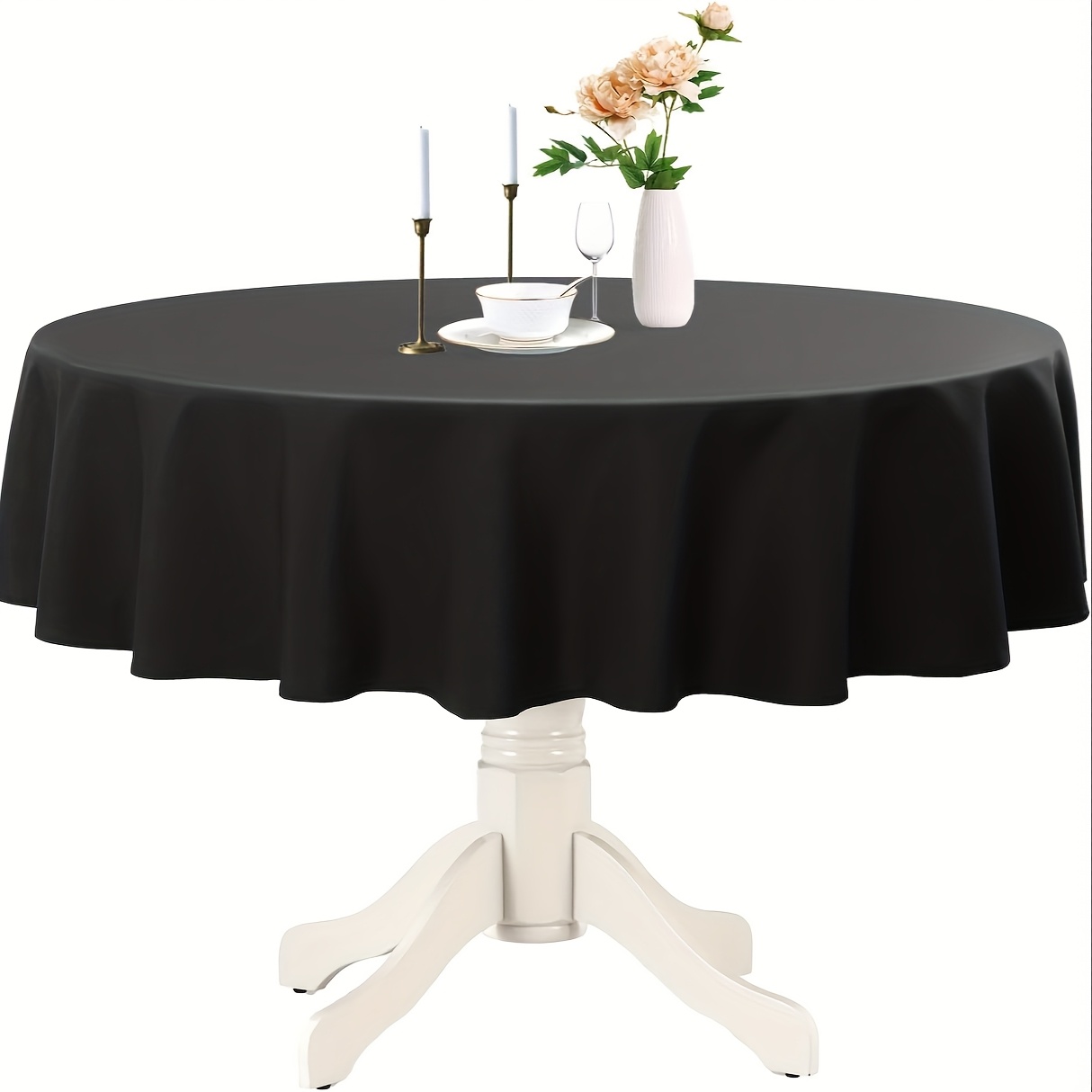 TEMU 1pc Elegant Seamless Tablecloth, Round Polyester Fabric, /wrinkle-free, Washable Cloth For Buffets, Dining Tables, Coffee Tables, Parties,