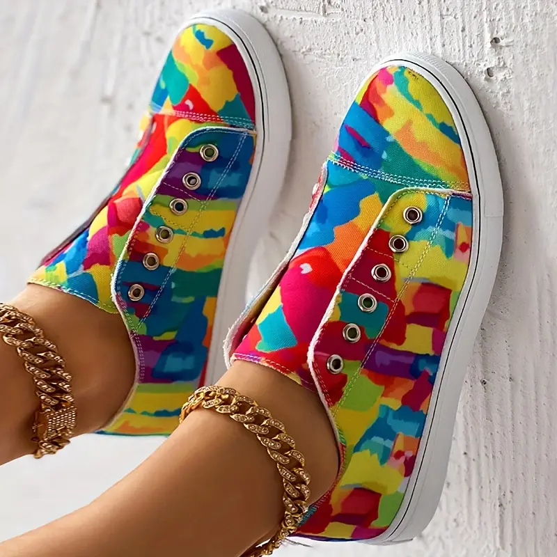 Women's Colorful Leopard Print Canvas Shoes Trendy Low Top - Temu