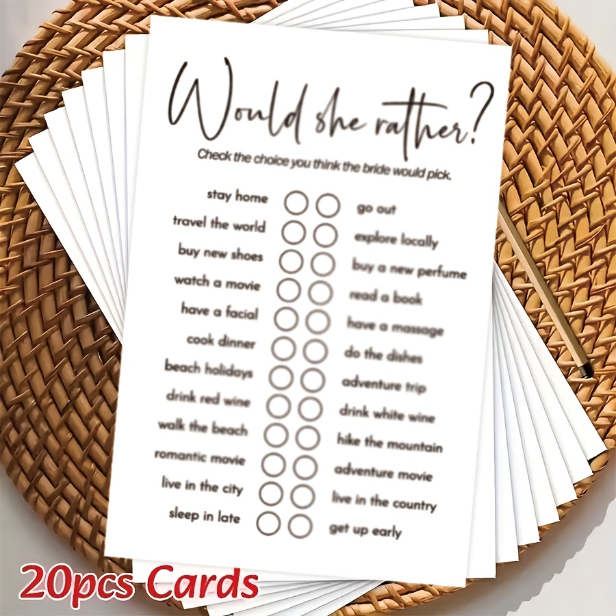 TEMU 20 cartes de jeu pour fête de mariage, cartes d'activité pour jeu de mariage, adaptées au jeu "Elle préférerait...", idéales pour , les fêtes de