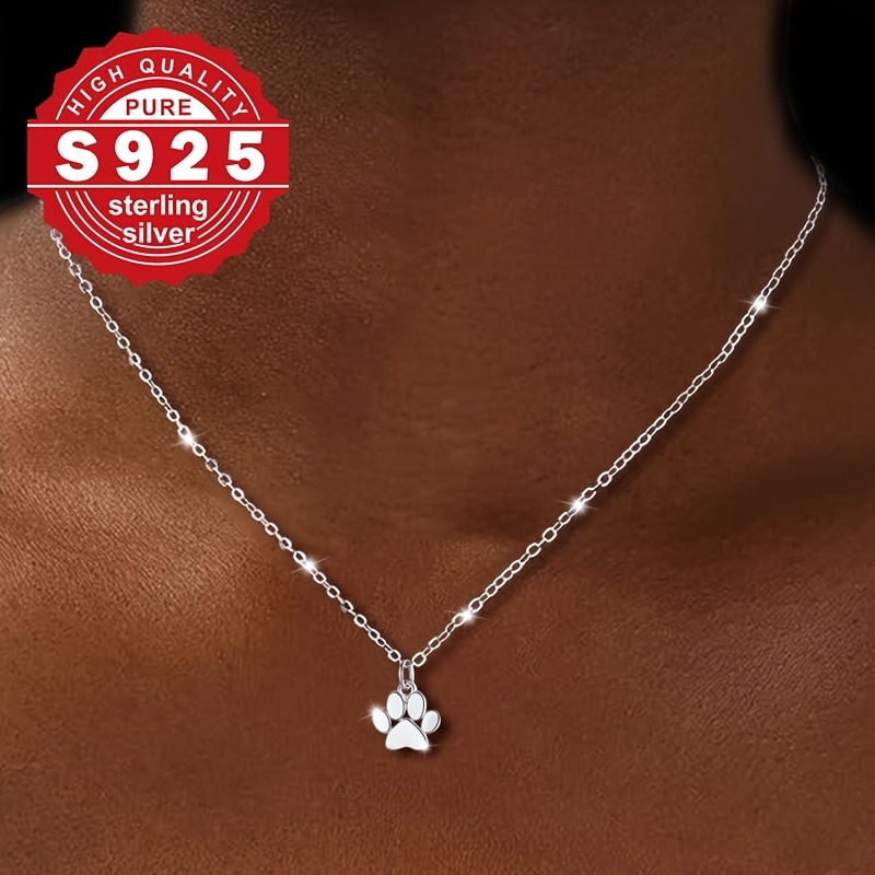 Image of Ladies' Print Pendant Necklace, S925 Sterling Silvery, Simple Paw Design, Sweet And Cute, Perfect For Pet Lovers, , Ideal For Daily Wear, Hypoallergenic