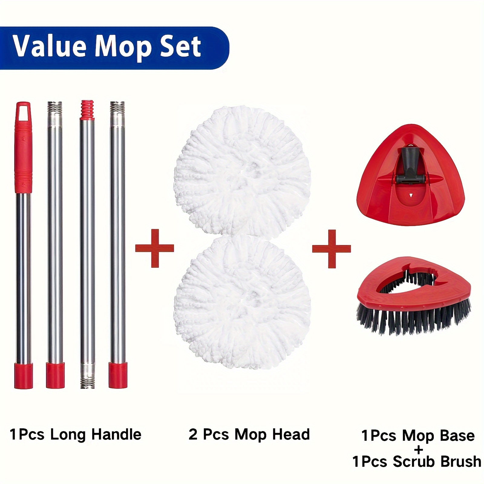   easywring 1   mop kit   stainless steel handle scrub brush head   spin heads compatible with o     accessories mop bucket not included details 9