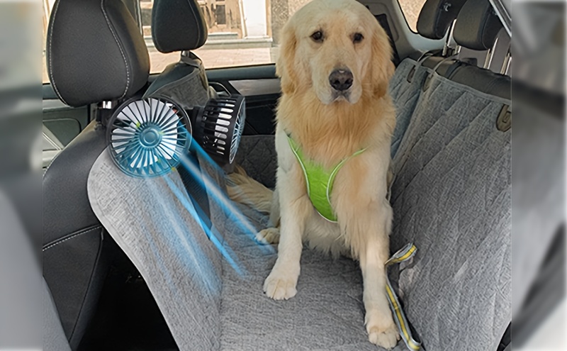 car fan car small air conditioner dual head rear fan 5 blades 360 degree rotation extra large super low sound operation installation foldable and hidden under the headrest disassembly for multiple scenes brushless motor 70 inch usb power cable base fixed clip installation suitable for car and home use details 1