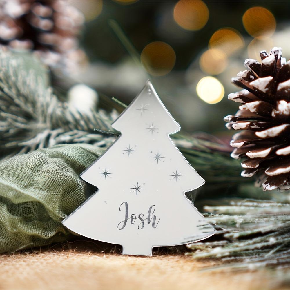 TEMU 10pcs Personalized Christmas Tree Cards, Custom Wooden Or Acrylic Laser-cut Name Tags, Winter Wedding Guest Labels, Holiday Table Decorations &