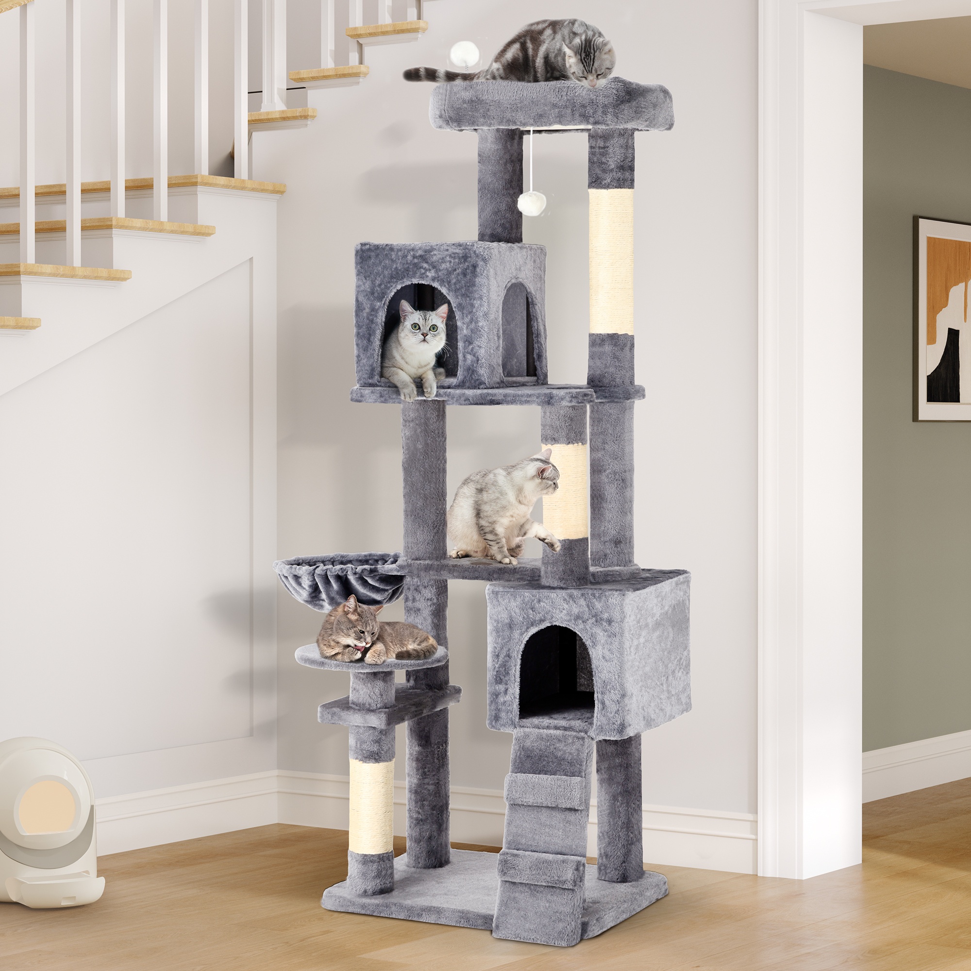 

1pc Yintatech 71" Multi-level Cat Tree Tower With Condo, Scratching Posts, , And - Particle Board Construction, Interactive For Indoor Cats And Kittens