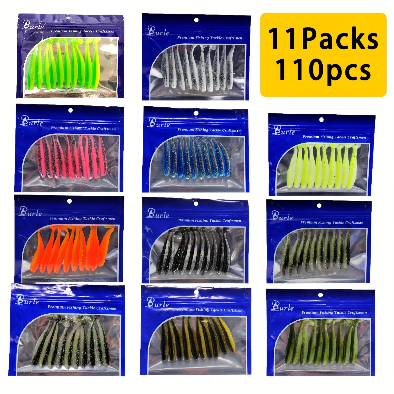 TEMU 11packs/110pcs Soft Fishing Lures For Bass, Soft Paddle Tail Fishing Swimbaits Lures, Fishing Baits Kit For Fishing Trout Freshwater Saltwater