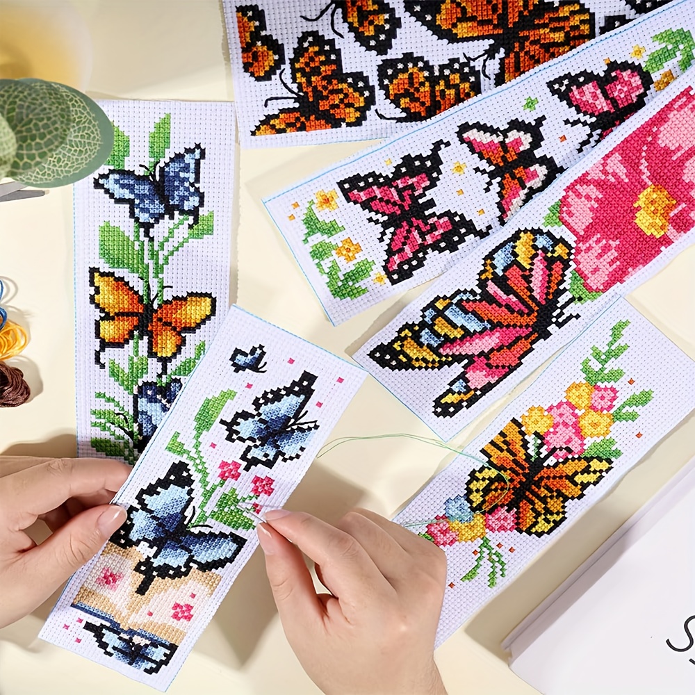 Image of 6pcs Complete Cross Stitch Kit For Adults & Beginners - -in- Diy Embroidery With Pre-printed Fabric, Threads, Tools(color Random), Instructions - Multicolor Animal Art Craft For Home Decor, Bookmark