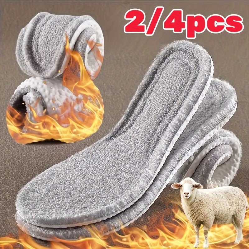 

2/4pcs Thermal Fleece Insoles, Eva Material, Warm Plush Thickened Shoe Pads, Unisex Cashmere-like Heel Cushion Inserts For Winter Boots And Sports Shoes