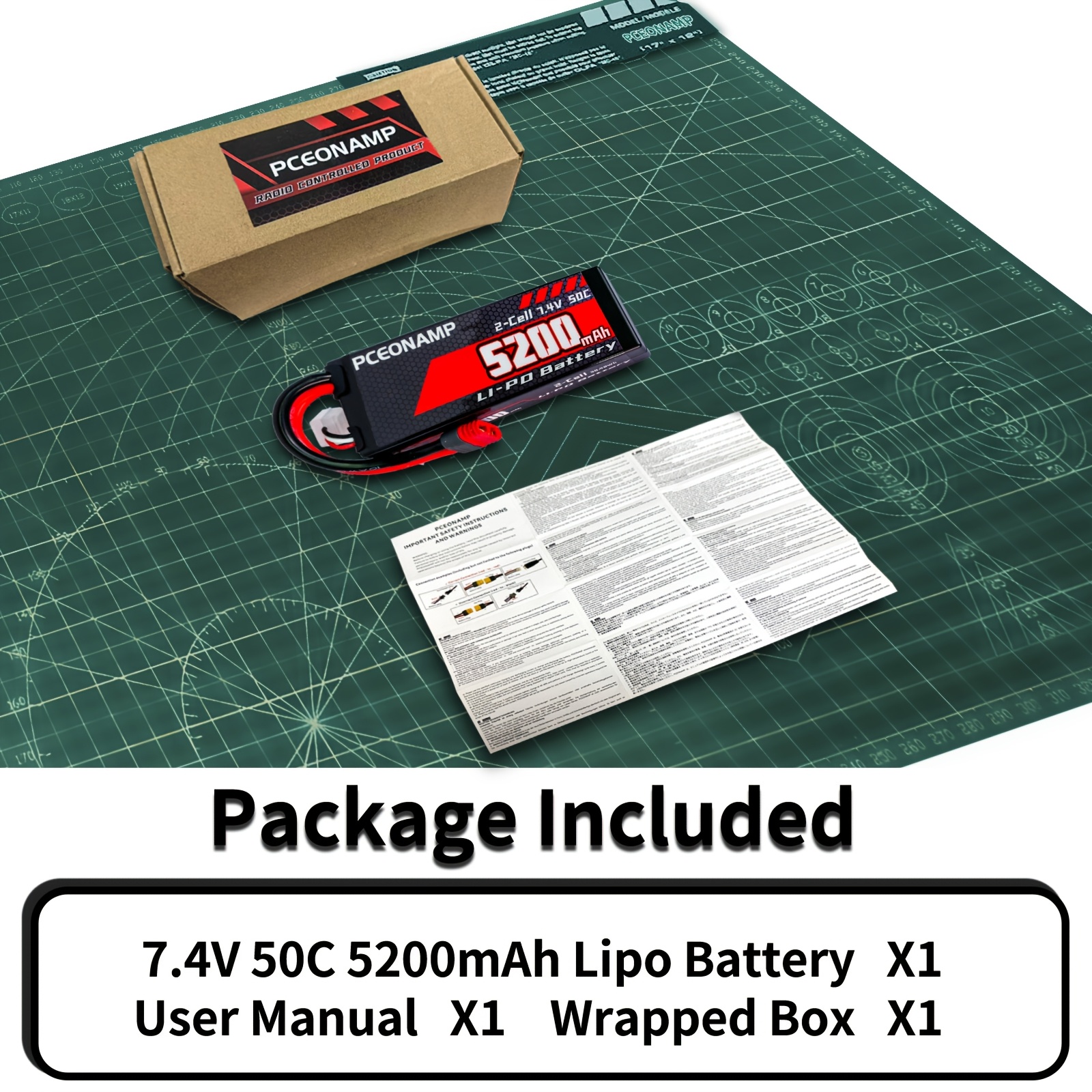 E-shop PCEONAMP 7,4V Lipo-Akku 2S 50C 5200mAh mit Hartschalen-Gehäuse T-Schnellstecker für RC Autos & Trucks 1/7 1/8 1/10