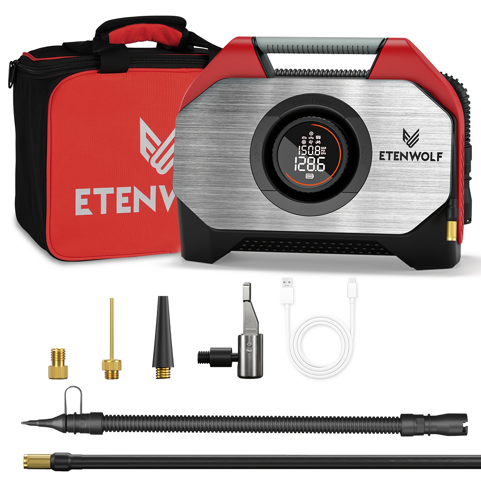 TEMU Etenwolf S6se Tire Inflator For Cars, Suvs, Trucks 160psi Fast Inflation Tire Inflator Portable, 100% Duty Cycle Air Compressor, 160psi 42l/min