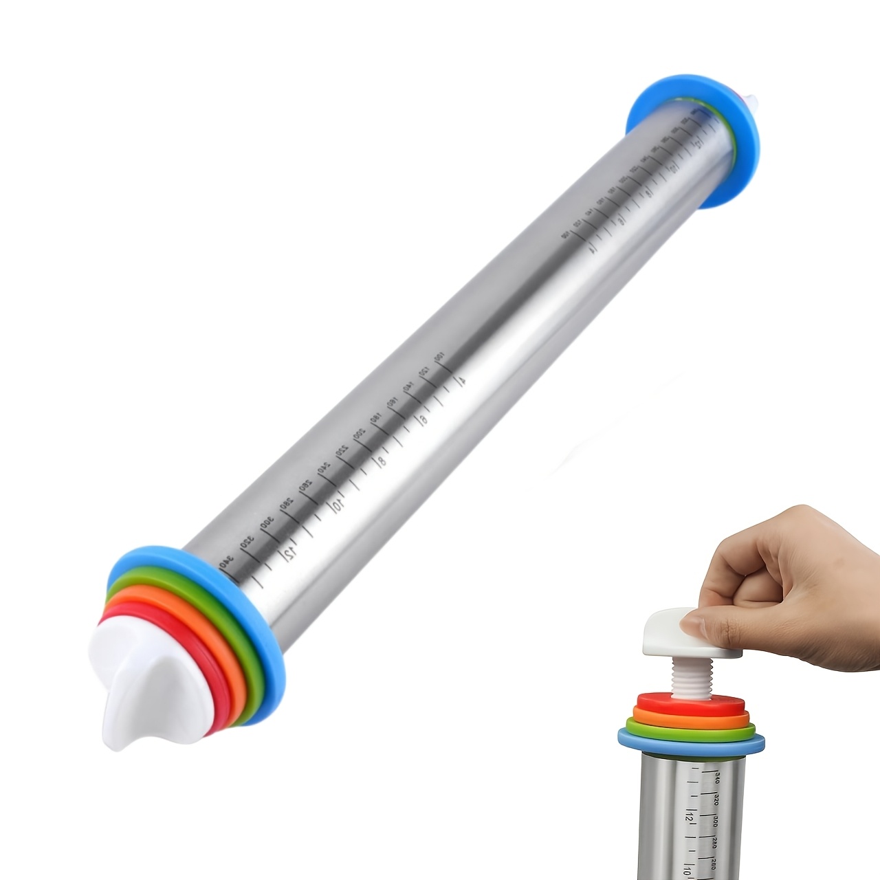 TEMU A Detachable Stainless Steel Rolling Pin With Scales, Featuring 4 Adjustable Thickness Levels And Surface. Dishwasher Safe, Ideal For Making Pie