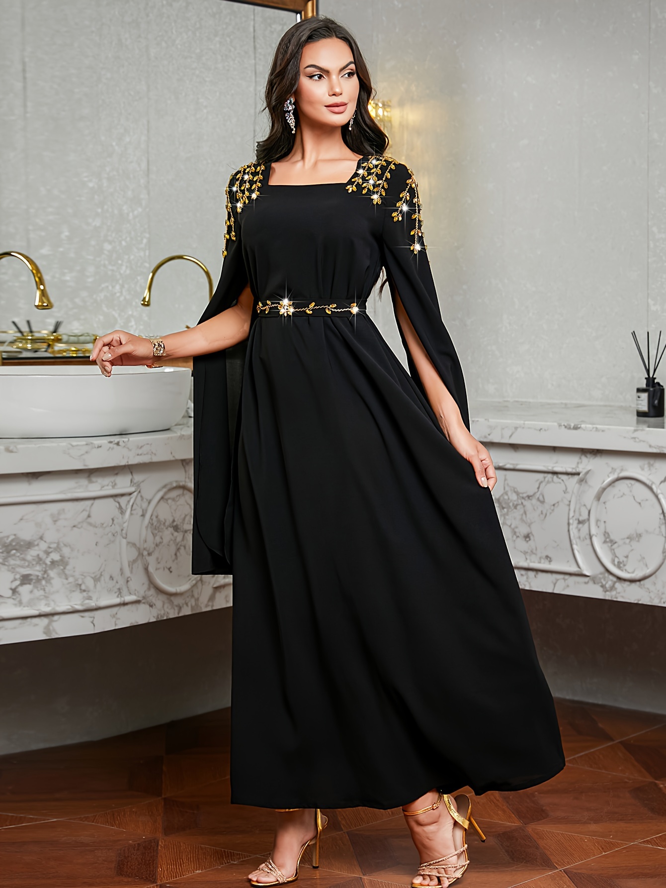 long-sleeve dress with shoulder diamond stitching - women's clothing - Temu