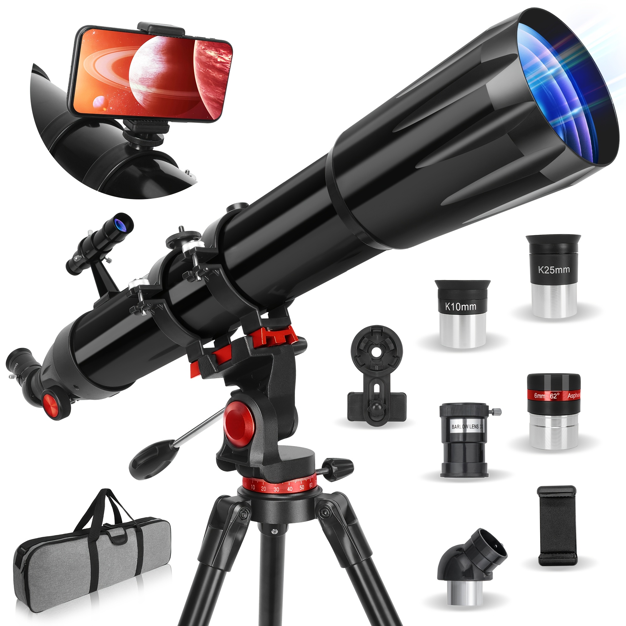 Telescope, Telescope For Adults High Powered, 90mm Aperture 800mm Professional Refractor Telescopes For Adults Astronomy Beginners With Az Mount Stainless Tripod, Carry Bag And Moon Filter